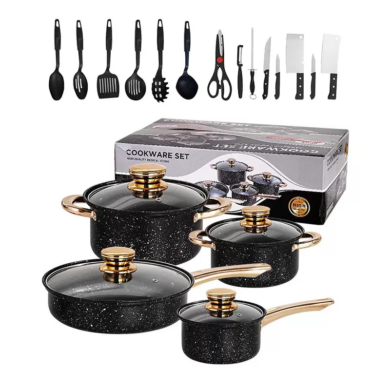 Set Maifan Stone Non-Stick Pot 8Pcs Home Kitchen