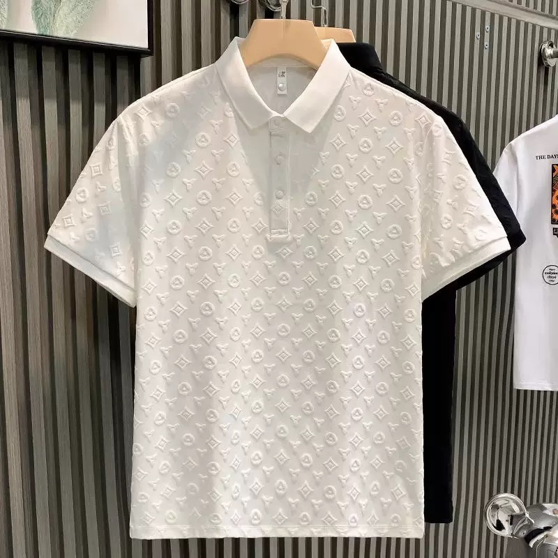 Men's Light Luxury Jacquard Short-Sleeve T-Shirt with Turn-Down Collar