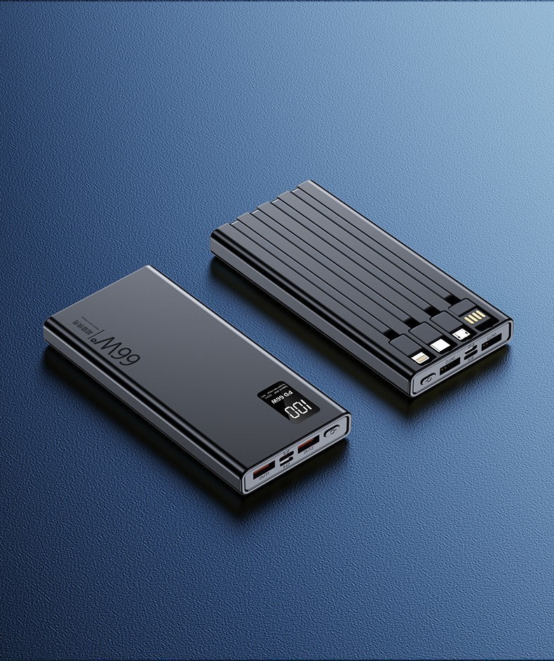 66W Super Fast Charge 10000mAh Power Bank with Built-in Cable Custom Logo