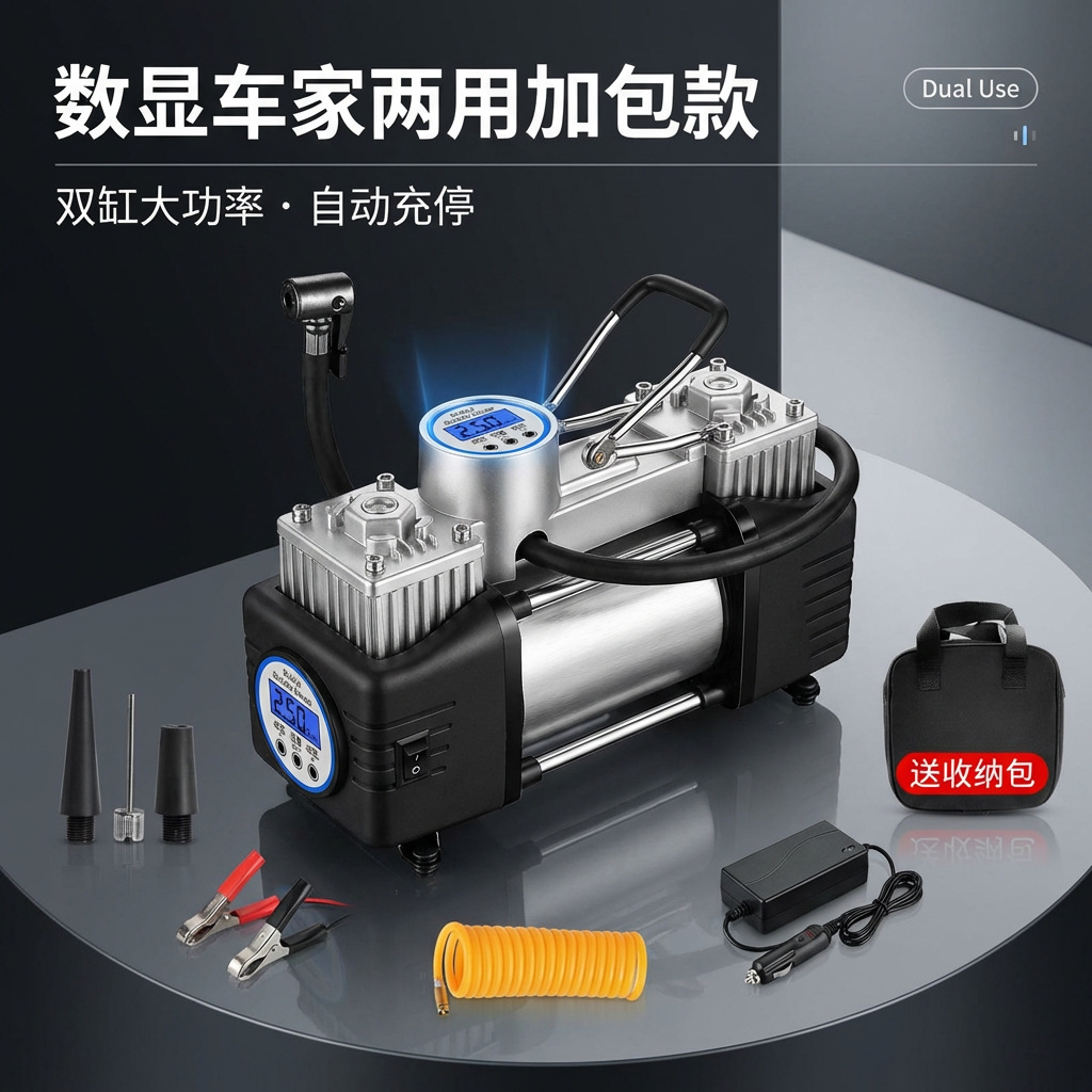 High-Power 180W Twin Cylinder Car Electric Tire Inflator Pump Digital Display
