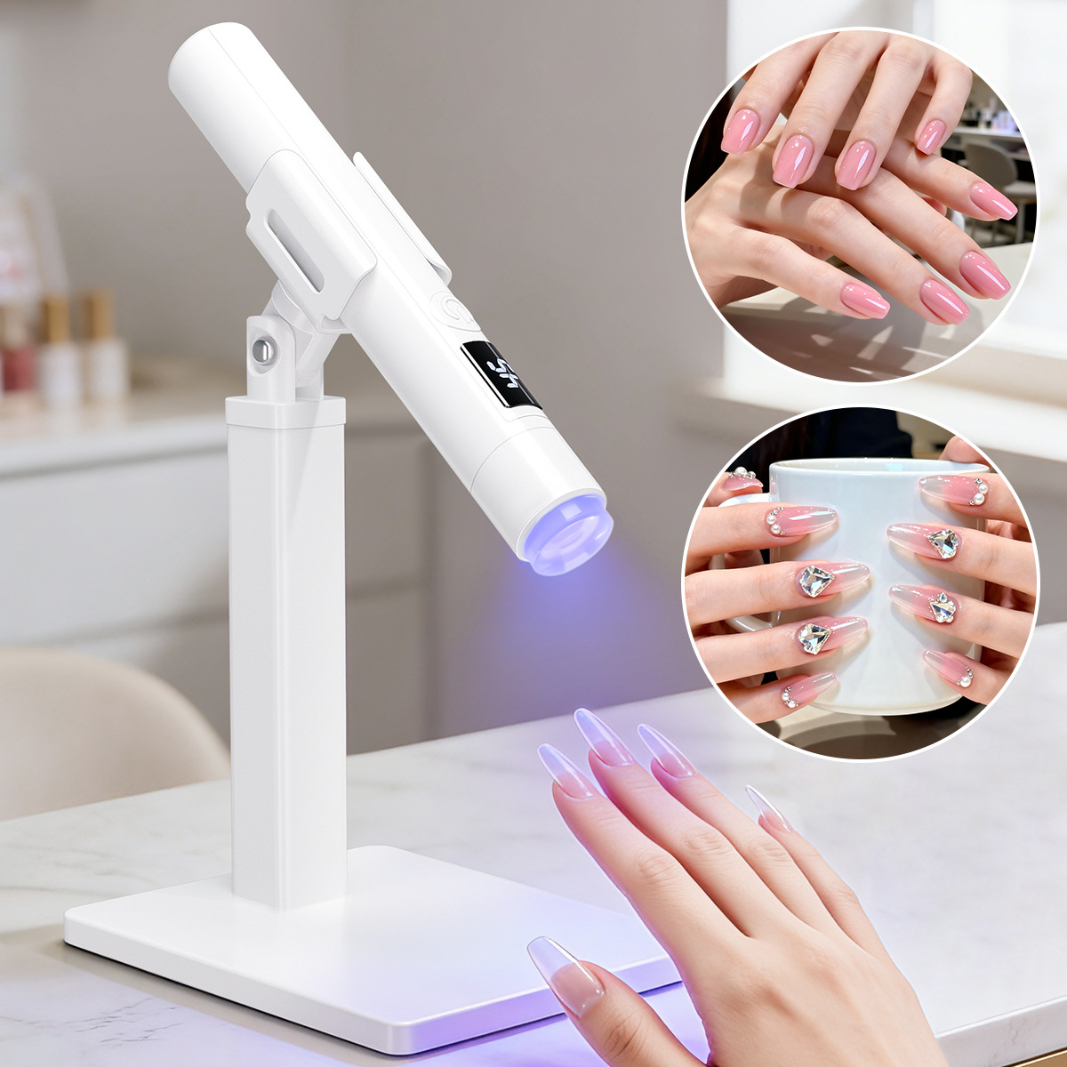 Handheld White Screen Display UV LED Nail Curing Lamp with Stand