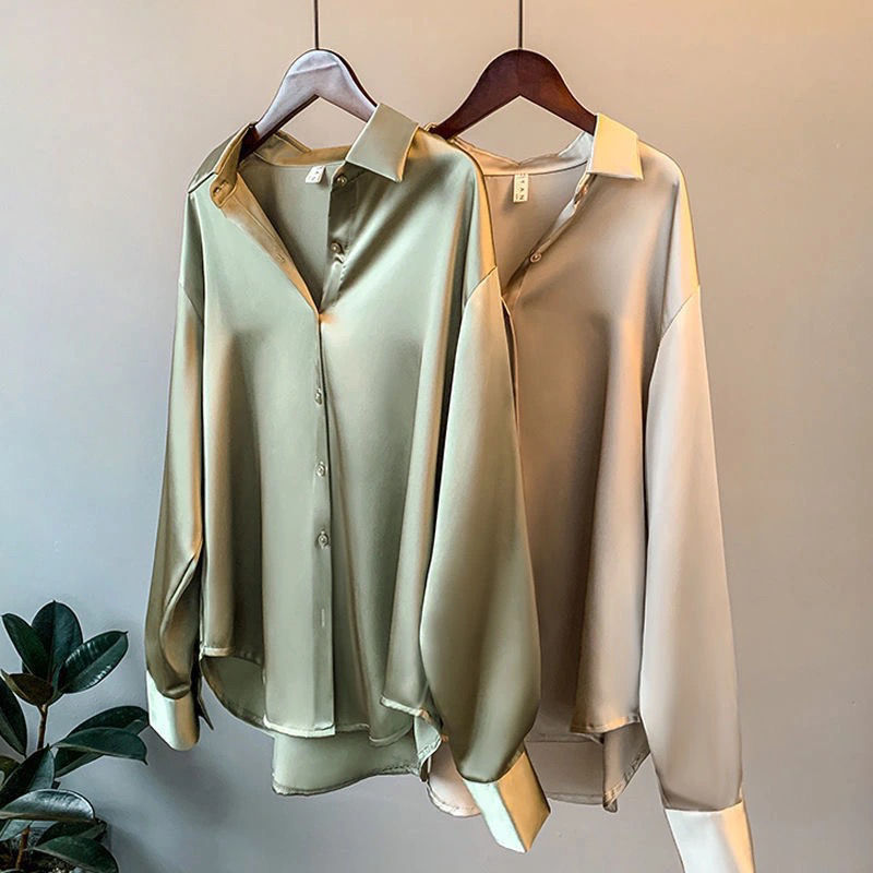 Long-Sleeved Satin Shirt Women's Design Niche