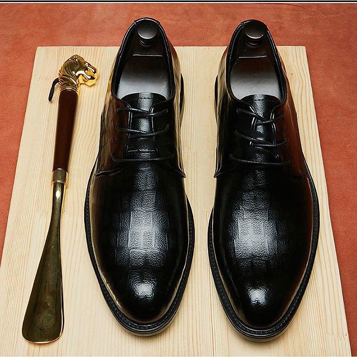 Pointed Toe Lace-Up Height-Increasing Business Formal Leather Shoes for Men,