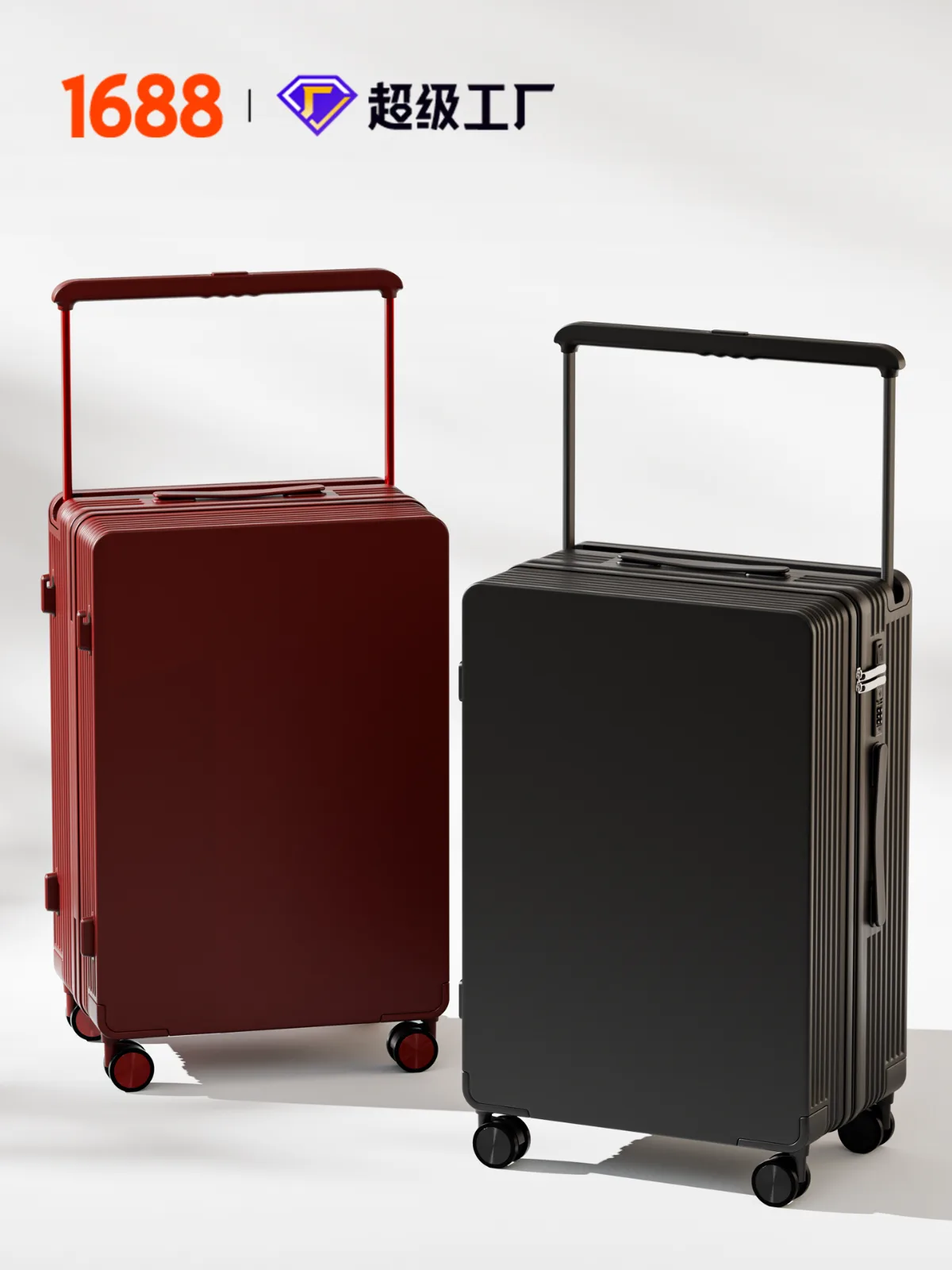 Carbon Fiber Wide Handle Suitcase with Printed Design 24inch Carry-On Password Lock Suitcase