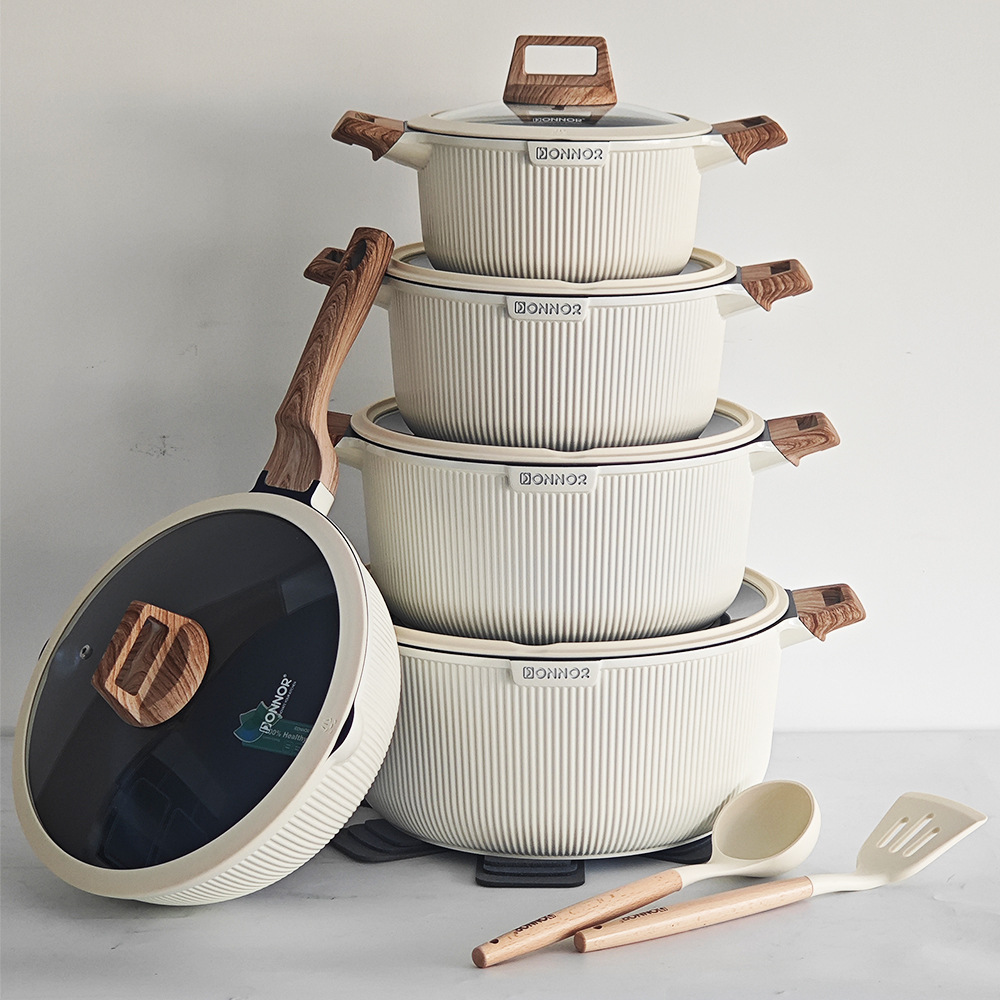Donnor 15-Piece Set of Fine-Striped Soup Pots and Frying Pans,