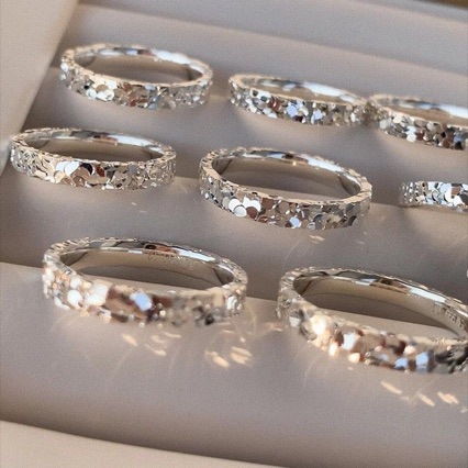 Stamped Pure Silver 9999 Three-Sided Ice-Crushed Design Closed Ring
