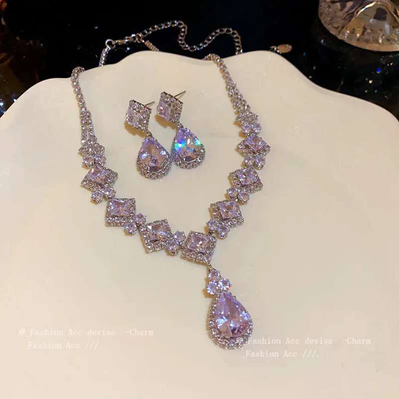 Zircon Diamond Drop Earrings Necklace