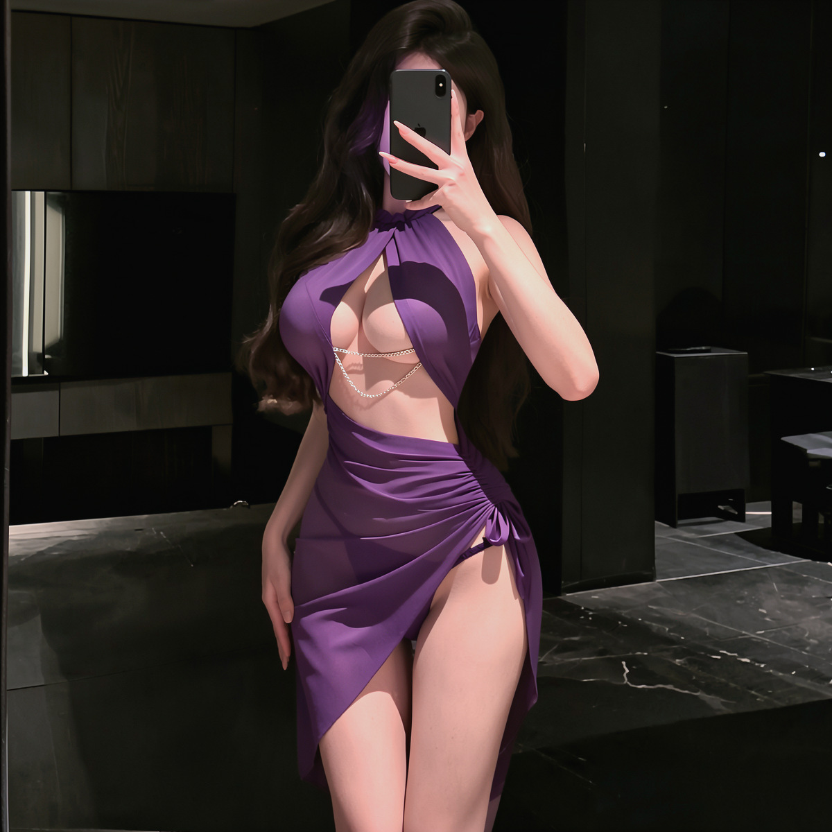 Sexy and Alluring See-Through Slit Gauze Dress