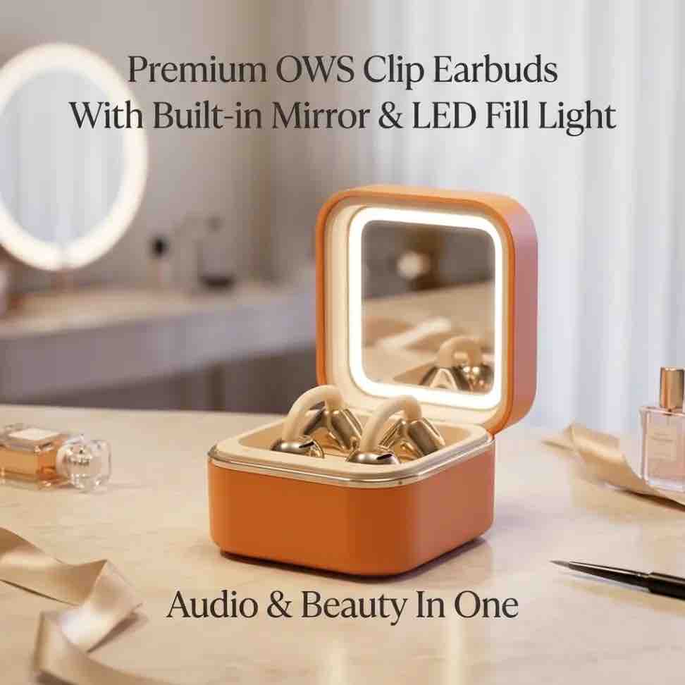 Premium OWS Clips Earbuds With Built In Mirror & LED FILL Light