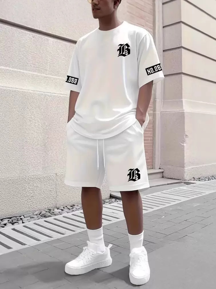 European and American New Fashion Men's Shorts Short-Sleeved T-Shirt Casual Sportswear Los Angeles Letter T-Shirt Suit