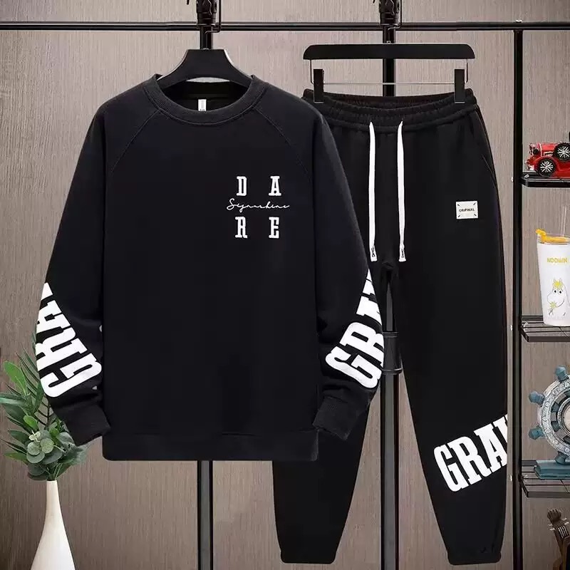 Hoodie and sweat pants Shirt less clothing youth long sleeve spring and autumn round neck sweater suit boy student handsome sports leisure