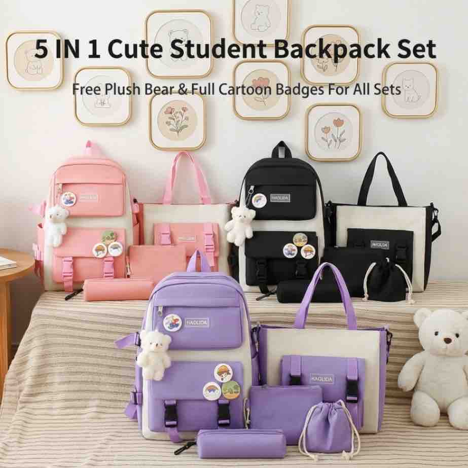 5 In 1 Cute Student Backpack Set