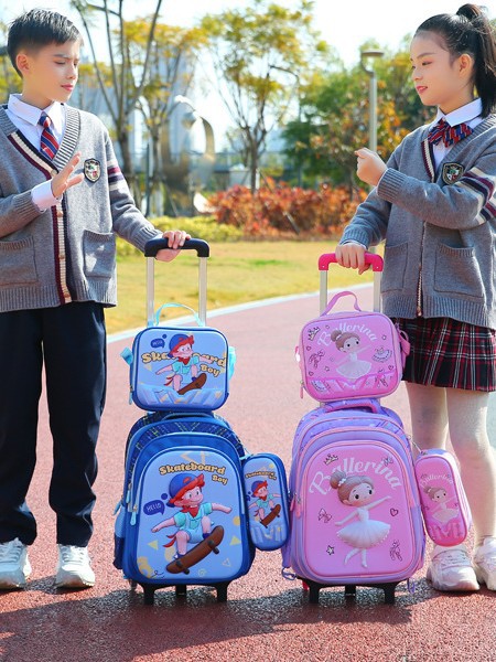 Elementary School Students' Three-Piece Set of Trolley School Bag, Lunch Bag, and Pencil Case