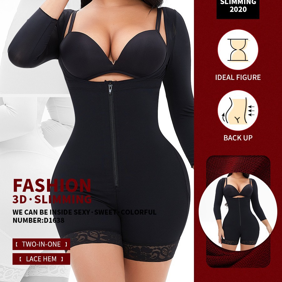 TOPMELON Long Sleeve Adjusting Sling Buckle Zipper Tight Body Shaping Clothes